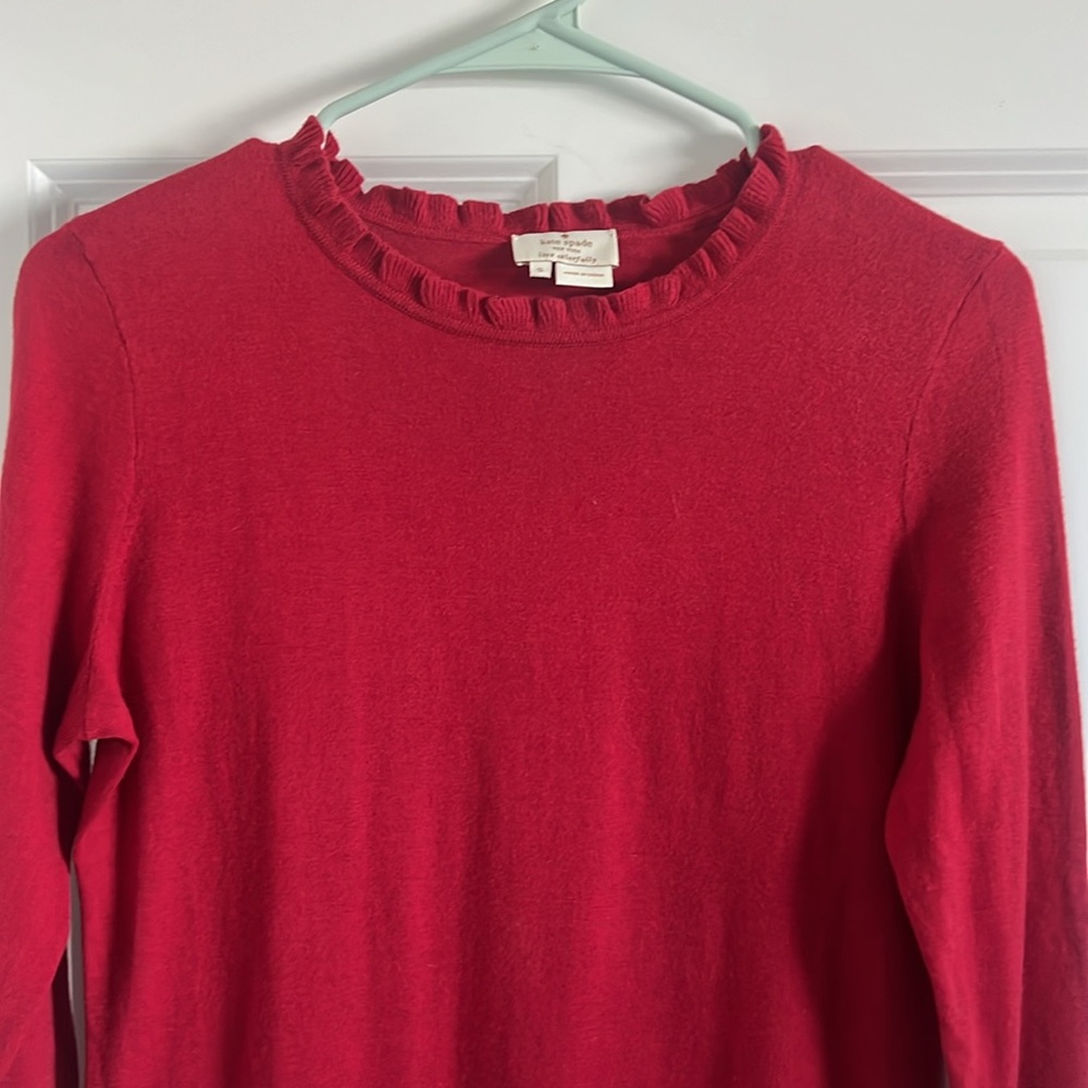kate spade Red Ruffle Trim Crewneck Sweater - Picture 3 of 8
